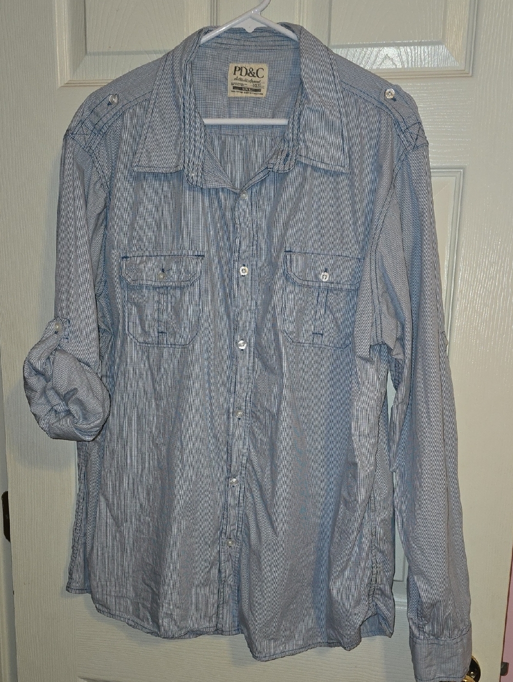 PD&C Light Blue Micro-Striped Utility Shirt